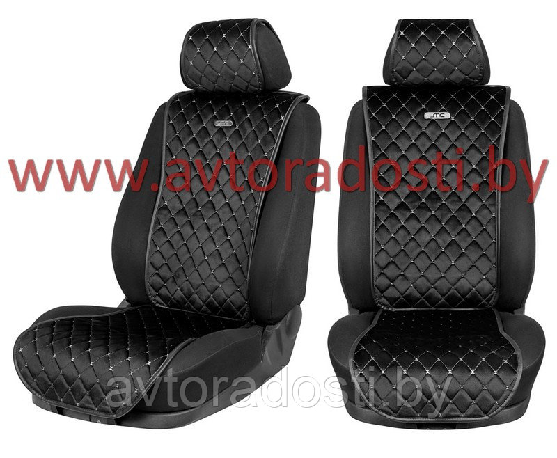 Чехлы (накидки) на сиденья MaxCar (черный велюр, серая прострочка РОМБ) / передние