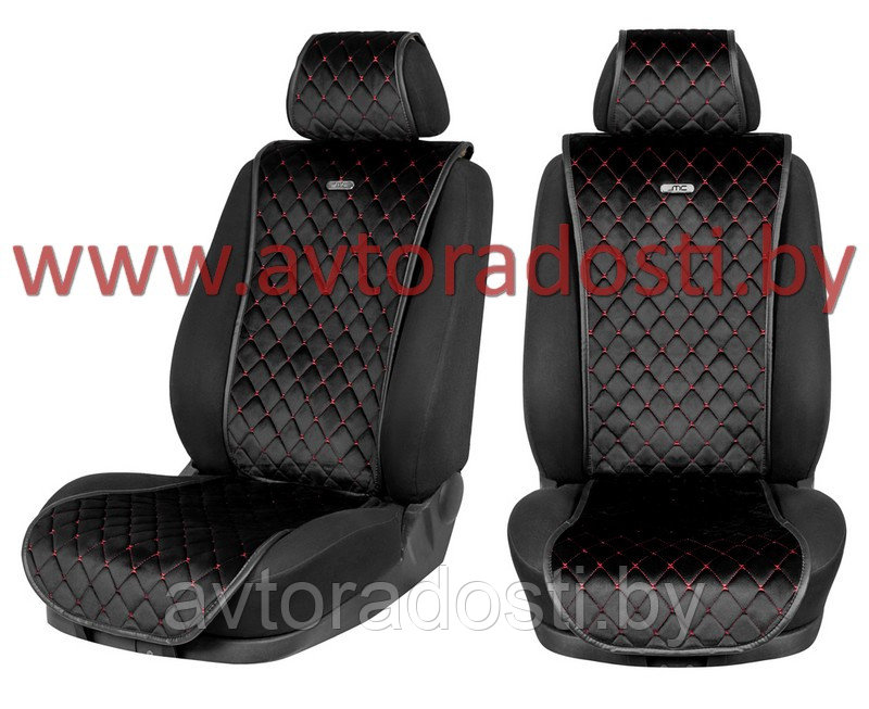 Чехлы (накидки) на сиденья MaxCar (Черный, красная прострочка РОМБ) / передние