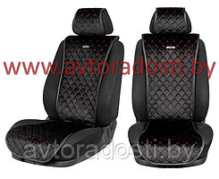 Чехлы (накидки) на сиденья MaxCar (Черный, красная прострочка РОМБ) / передние