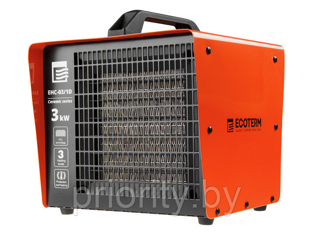 Нагреватель воздуха электр. Ecoterm EHC-03/1D (кубик, 3 кВт, 220 В, термостат, керамический элемент PTC) - фото 1 - id-p137807655