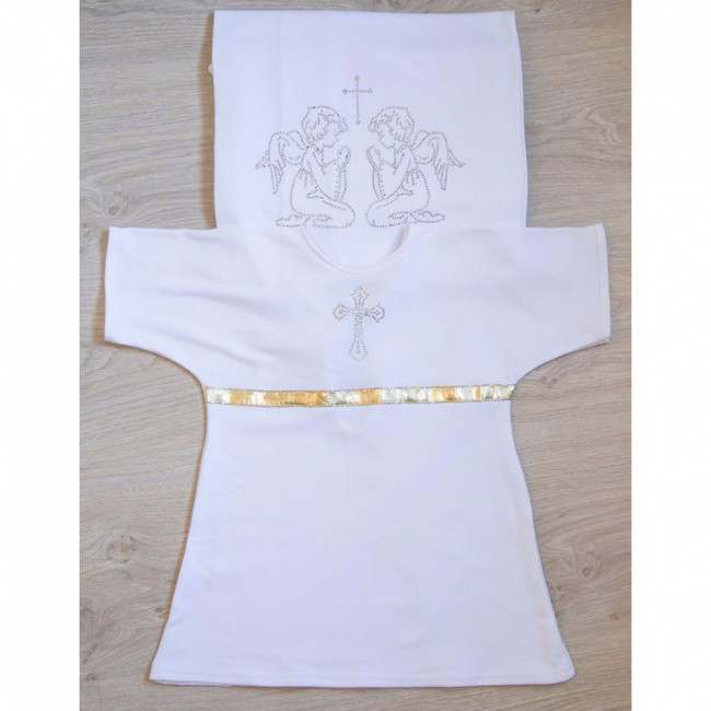 Крестильный комплект Рубашка р.56, 62 Пеленка 90х90 см Белый/Экрю Арго