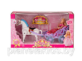 Карета с куклой-принцессой и лошадкой (лошадка ходит, светятся колеса), арт.0058