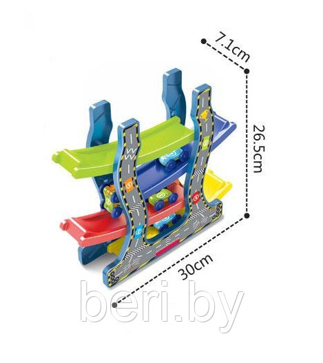 6841 Автотрек пластиковый, 4-х уровневый "Веселый спуск", игровой набор, 4 машинки, 2 цвета - фото 3 - id-p137889768