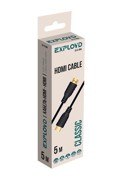 EX-K-994 Кабель HDMI-HDMI V1.4 5М круглый чёрный EXPLOYD - фото 1 - id-p137599598