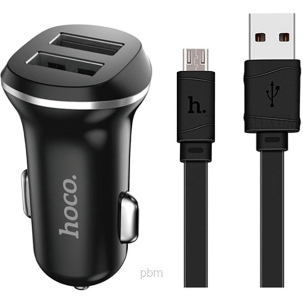 Автомобильное зарядное устройство HOCO Z1, 2.1A, 2 USB + кабель Lightning, black