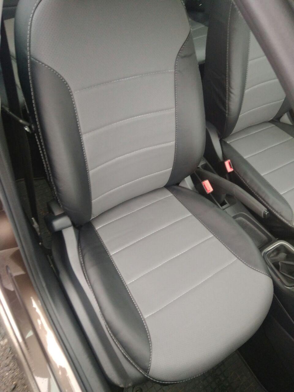 Чехлы для Nissan Almera G11 2012- SD (зад цельный) (цвет Черно\Серый) (Petrov) Эко-кожа - фото 1 - id-p137896446