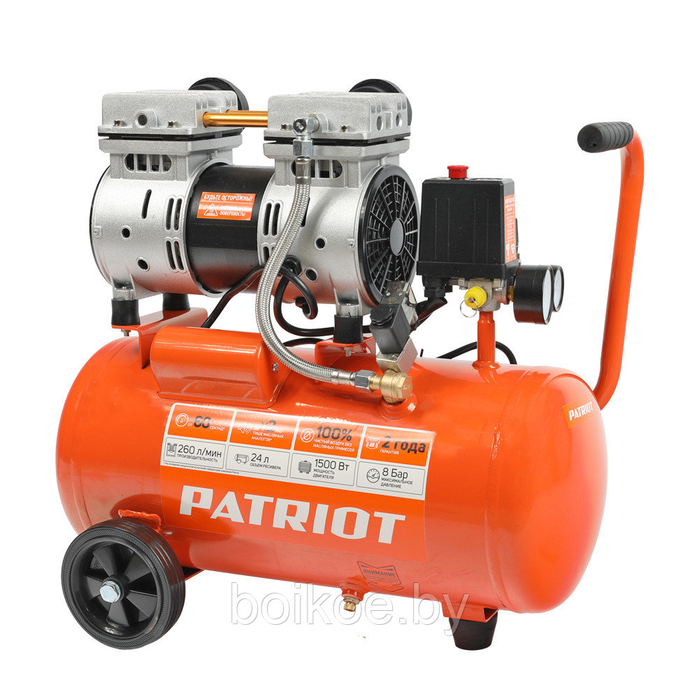 Компрессор безмасляный PATRIOT WO 24-260S (260 л/мин, 24 л, 8 атм) - фото 1 - id-p137898512