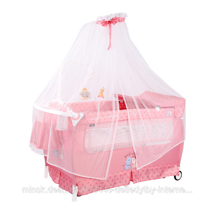 Манеж-кровать Lorelli Sleep N Dream 2 Plus Rocker Pink Hippo - фото 1 - id-p107285361