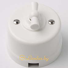 Ретро выключатель 1-кл поворотный проходной пластик белый, 10А., фото 2