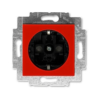 Розетка ABB Levit с заземлением со шторками 16А красный / дымчатый чёрный - фото 1 - id-p137922724