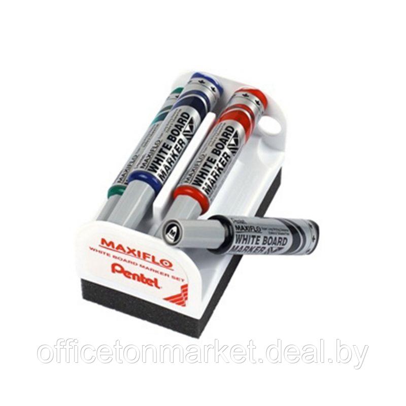 Набор маркеров для доски "MAXIFLO" со щеткой, 4 шт, ассорти - фото 1 - id-p137928189