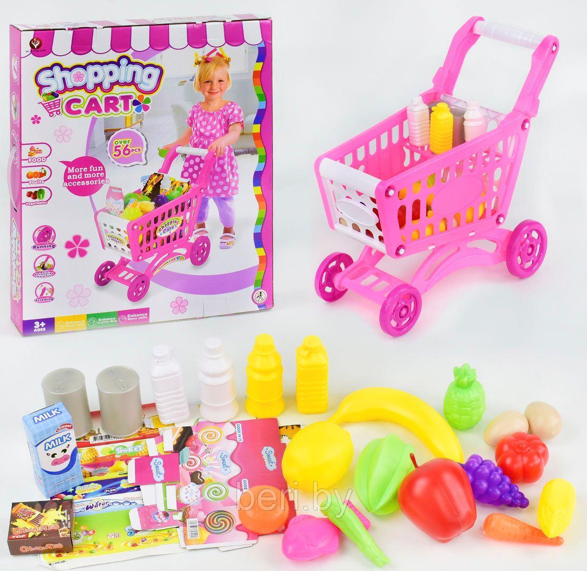 922-09 Игровой набор "Тележка с продуктами", 56 предмет, Shopping Cart, розовая - фото 2 - id-p137931279