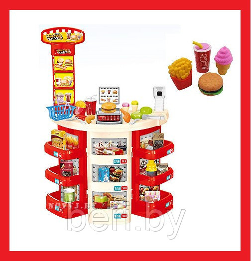 922-20 Супермаркет детский, игровой набор Ресторан Фаст-фуд с кассой и весами, набор супермаркет, 28 предметов