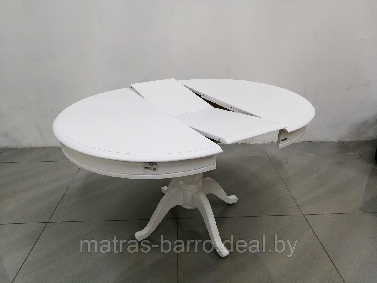 Стол обеденный круглый раскладной Фабрицио из массива диаметр 90 см (тон 9, белая эмаль) - фото 5 - id-p137937340