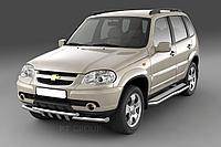 Защита порогов с алюминиевой фигурной площадкой (НПС) Chevrolet NIVA с 2009-2020/ LADA NIVA 2020-