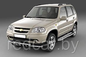 Защита порогов с алюминиевой фигурной площадкой (НПС) Chevrolet NIVA с 2009-2020/ LADA NIVA 2020-