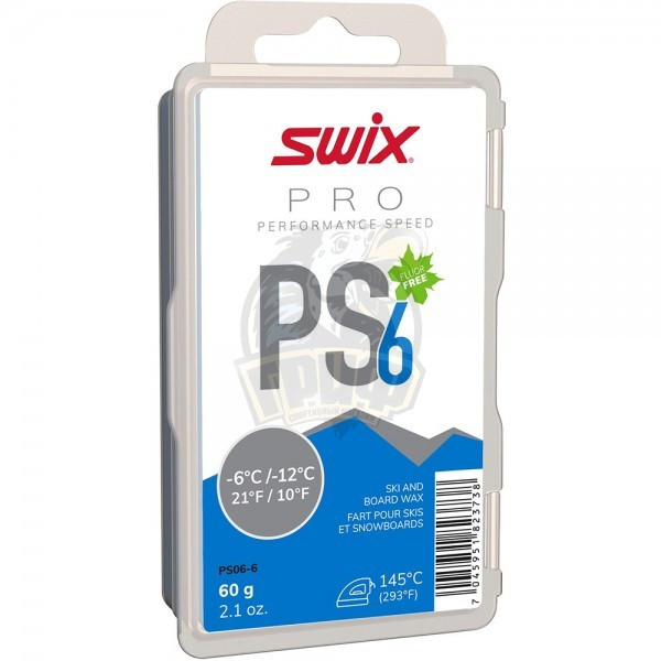 Парафин безфтористый Swix PS6 Blue -6C/-12С, 60 гр (арт. PS06-6)