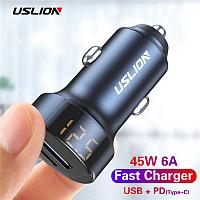Автомобильное быстрое зарядное устройство USLION USB QC3.0 + QC Type-C 555014
