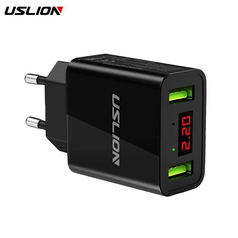 Быстрое зарядное устройство / блок питания для смартфона USLION на 2 USB порта с индикацией 555118