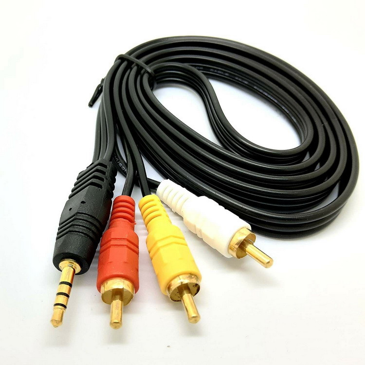 Кабель 3x RCA (AV) - jack 3.5mm (AUX), папа-папа, 1,5 метра, черный 555216