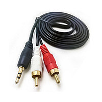 Кабель 2x RCA - jack 3.5mm (AUX), папа-папа, 3 метра, черный 555227