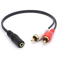 Кабель 2x RCA - jack 3.5mm (AUX), папа-мама, 0,4 метра, черный 555231