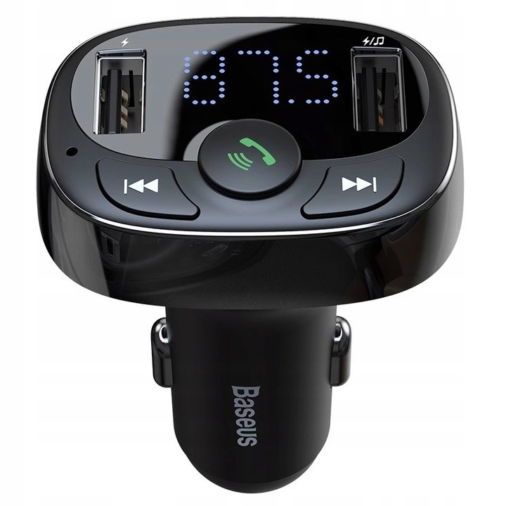 Автомобильный Bluetooth V4.2 FM-проигрыватель - MP3 плеер Baseus T-shape, 2.4A, 2 USB, черный 555257
