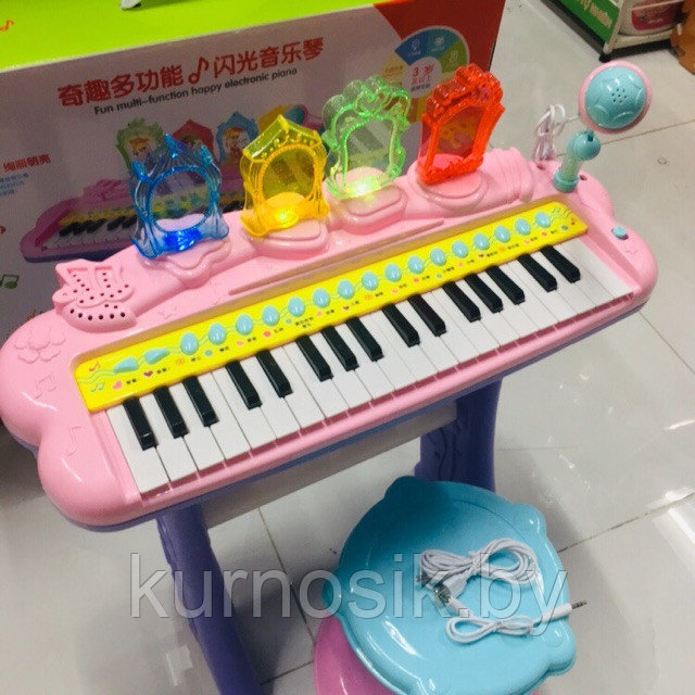 Синтезатор (пианино) детский со стульчиком, микрофоном и USB-кабелем DJ207 розовый - фото 2 - id-p138151231