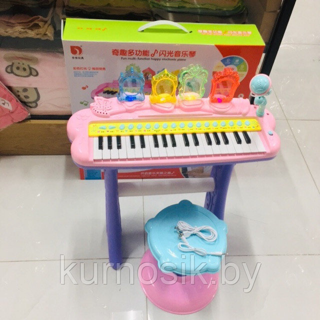 Синтезатор (пианино) детский со стульчиком, микрофоном и USB-кабелем DJ207 розовый - фото 4 - id-p138151231