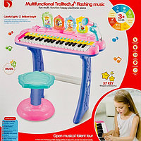 Синтезатор (пианино) детский со стульчиком, микрофоном и USB-кабелем DJ207 розовый