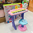 Синтезатор (пианино) детский со стульчиком, микрофоном и USB-кабелем DJ207 розовый, фото 6