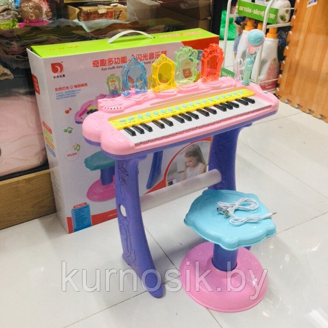 Синтезатор (пианино) детский со стульчиком, микрофоном и USB-кабелем DJ207 розовый - фото 6 - id-p138151231