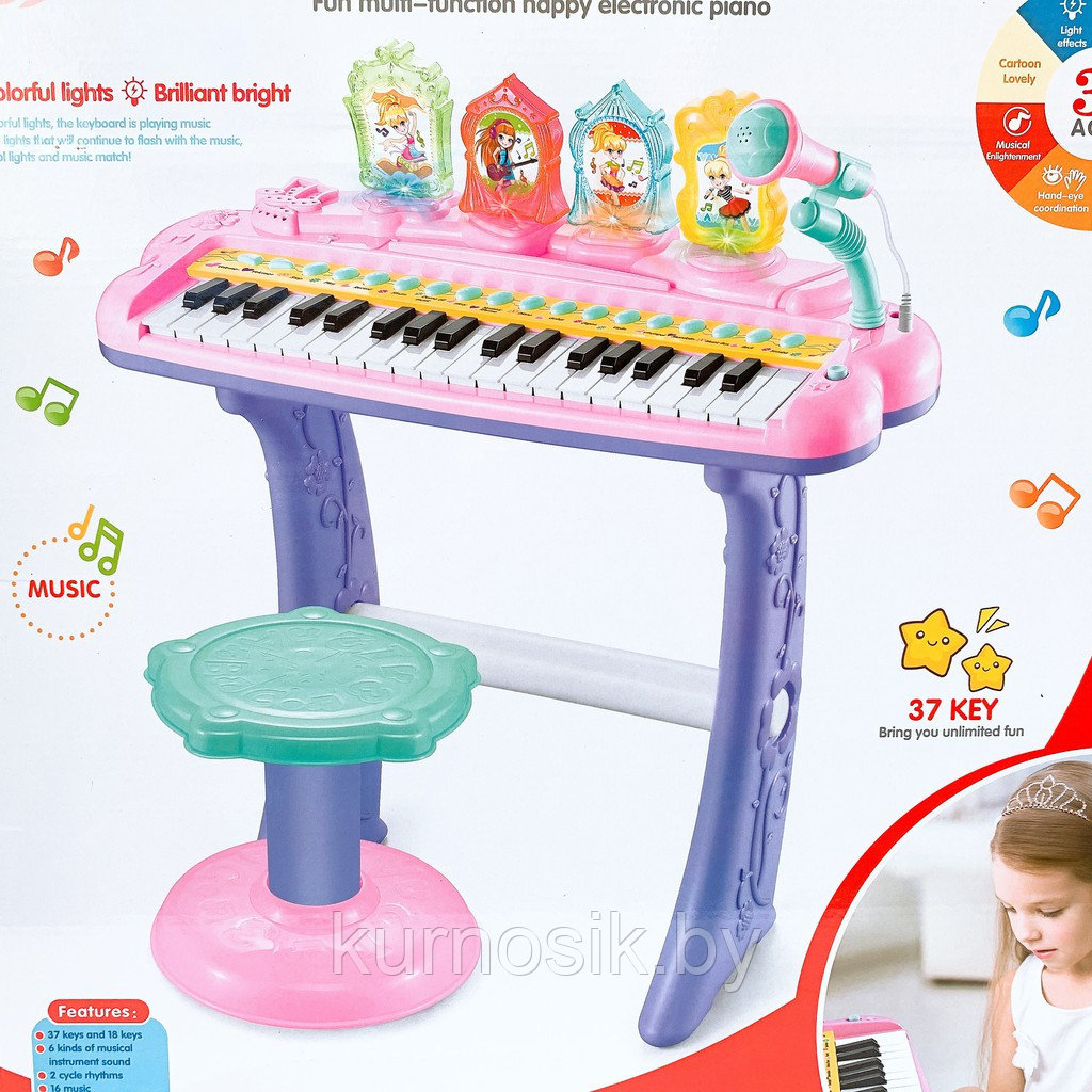 Синтезатор (пианино) детский со стульчиком, микрофоном и USB-кабелем DJ207 розовый - фото 7 - id-p138151231