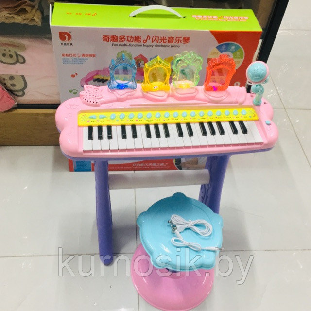 Синтезатор (пианино) детский со стульчиком, микрофоном и USB-кабелем DJ207бирюзовый - фото 7 - id-p138154797