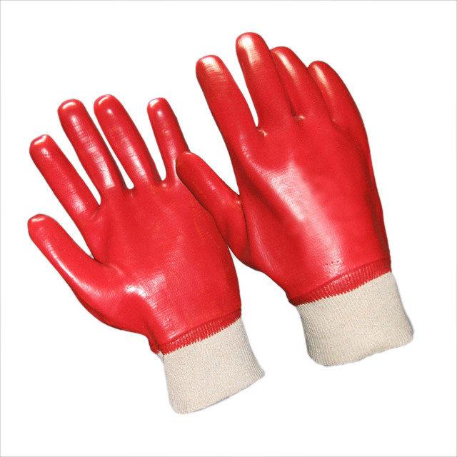 Перчатки трикотажные с полным красным ПВХ покрытием,вязанная манжета TR-302 - фото 1 - id-p137892242
