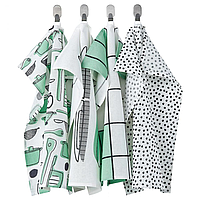 IKEA/ РИННИГ Полотенце кухонное, бел/зелен/с рисунком45x60 см