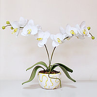 Орхидея белая в горшочке (искусственный цветок)