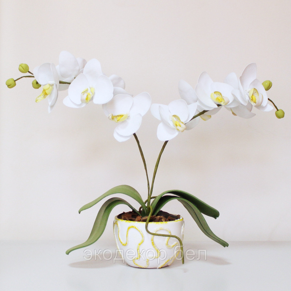 Орхидея белая в горшочке (искусственный цветок) - фото 1 - id-p138220344