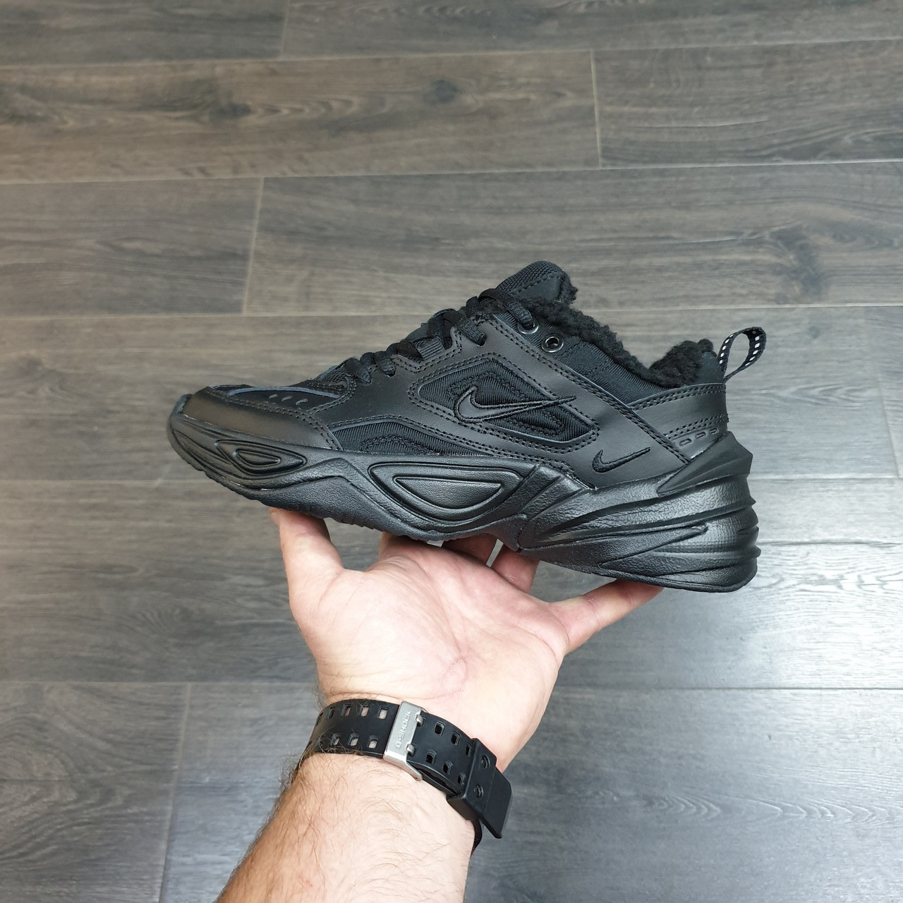 Кроссовки Nike M2K Tekno Full Black с мехом - фото 1 - id-p138209737