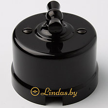 Ретро выключатель 1-кл поворотный проходной пластик черный, 10А., фото 2