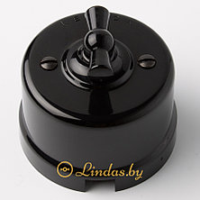 Ретро выключатель 1-кл поворотный проходной пластик черный, 10А., фото 3