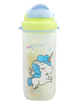 Пластиковая бутылка для воды и соков с трубочкой Единорог Unicorn. Поильник - непроливайка, 500 мл Лимонная