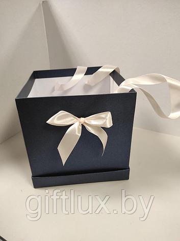 Коробка для цветов c бантом, 20*20*20 см синий (Imitlin Pearl), фото 2