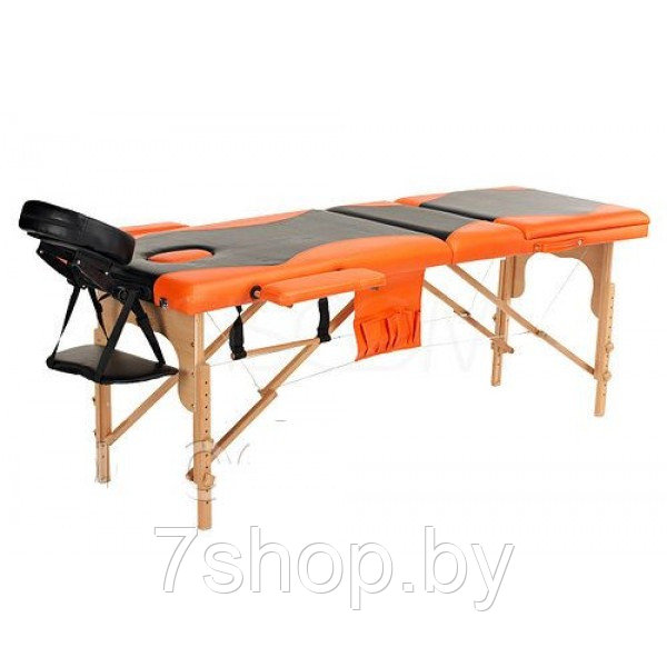 Массажный стол Atlas Sport 60 см складной 3-с деревянный + сумка в подарок (черно-оранжевый)
