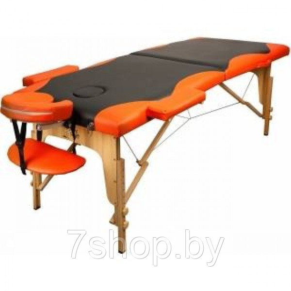 Массажный стол Atlas Sport складной 2-с 60 см деревянный + сумка в подарок (черно-оранжевый) - фото 1 - id-p138399828