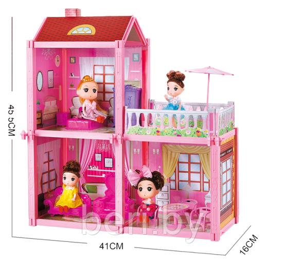 DSJ588-1 Дом для кукол, игровой домик, домик с мебелью, куклы, 85 деталей - фото 3 - id-p138393811