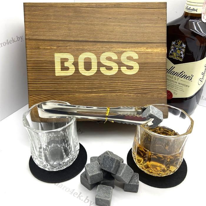 Подарочный набор для виски «BOSS» в деревянной коробке - фото 1 - id-p138423539