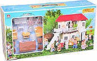 Игровой домик 012-01 для кукол Happy Family аналог Sylvanian Families Сильваниан с мебелью и светом