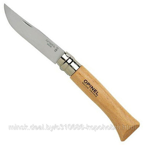 Нож Opinel №10, углеродистая сталь, рукоять из бука - фото 1 - id-p138459802