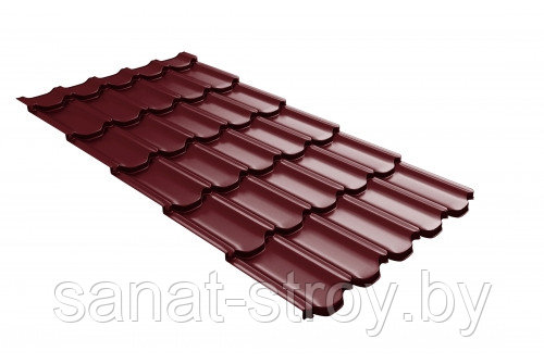 Металлочерепица квинта плюс Grand Line c 3D резом 0,5 Satin  RAL 3005 красное вино